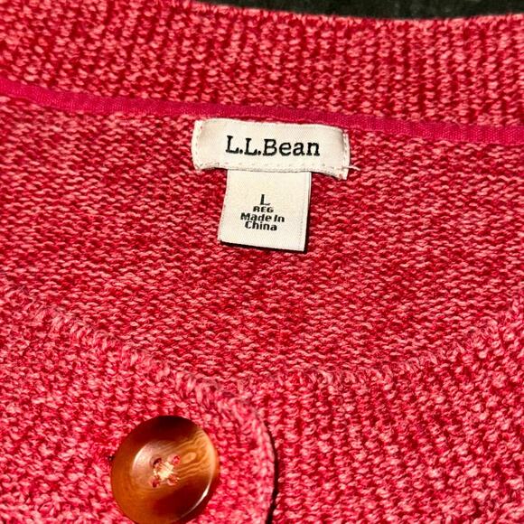 VTG L.L.Bean Cardigan Sweater Womens Large Red Diamond Knit Pockets Button Front - Picture 4 of 9